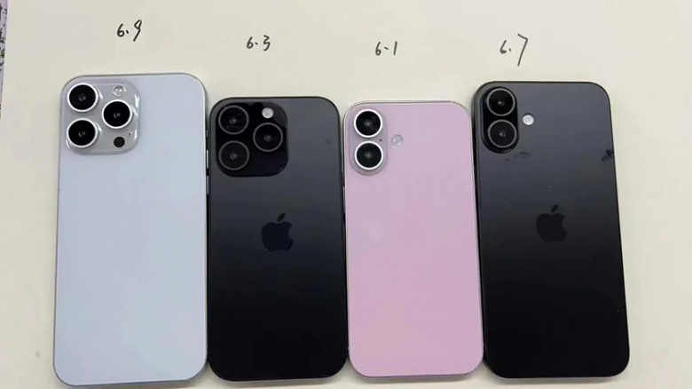 iPhone 16, iPhone 16 Plus, iPhone 16 Pro и iPhone 16 Pro Max показали на общем фото. Возможно, это макеты